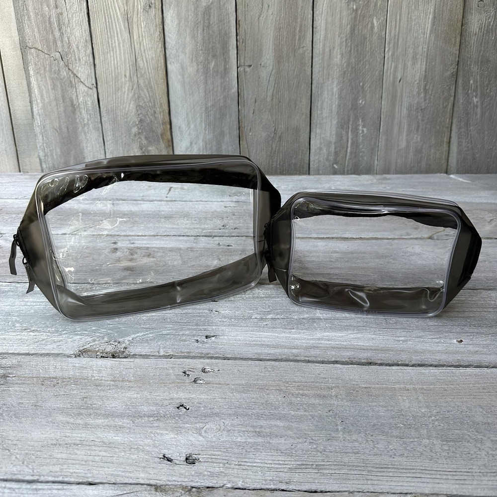 Set Of 2 Clear Black Outlined Zipper Travel Case Small Concert Festival